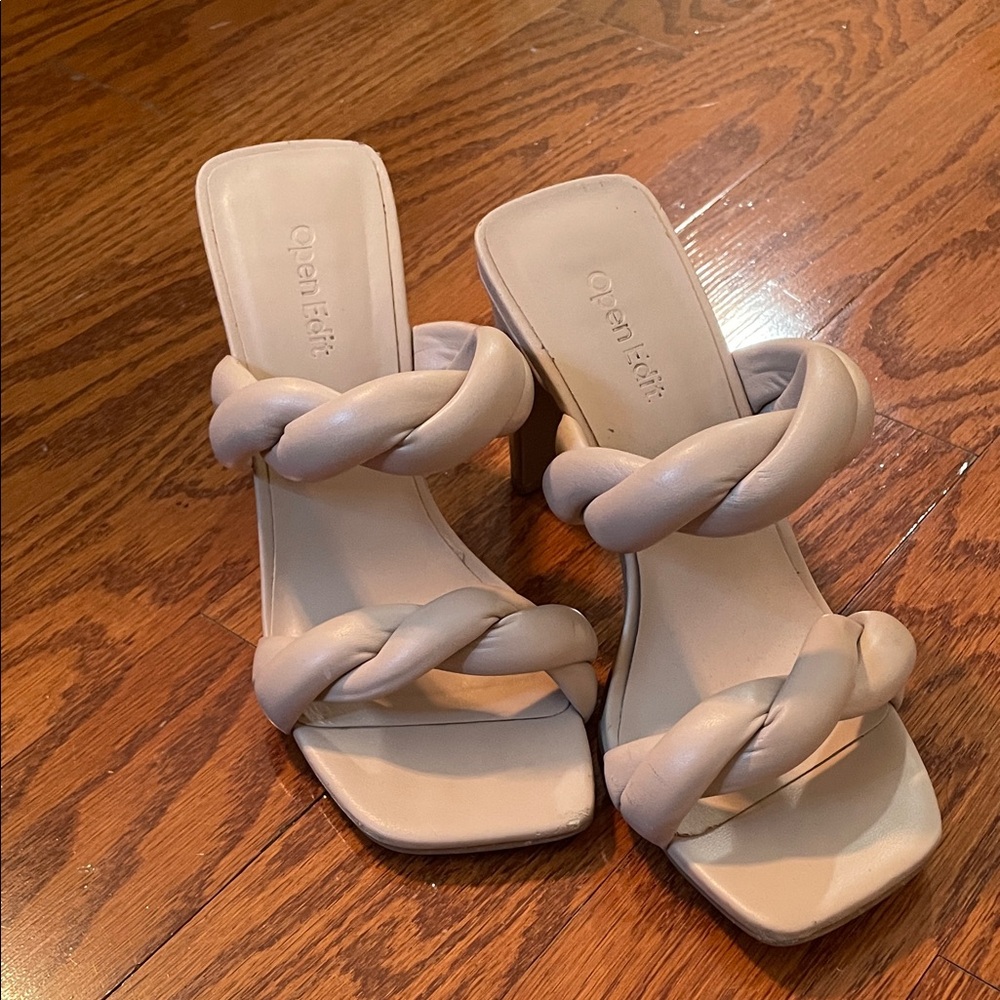 Open Edit Women's Beige Braided Heels Size 5.5